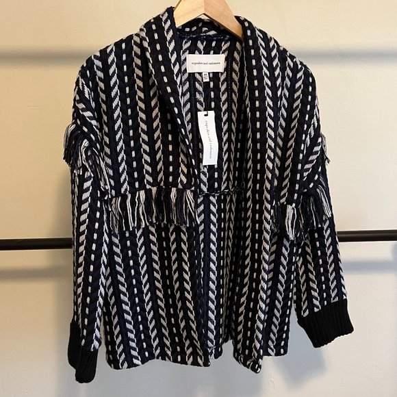 Cupcakes & Cashmere Kirsty Longline Tweed Fringe Ink Bomber Jacket XS - Picture 6 of 11